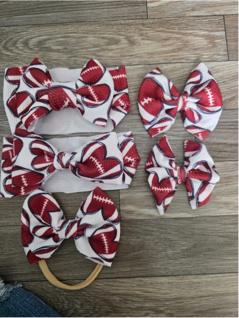 Baby Hair Accessory Set White Maroon Football Print Hair Bows